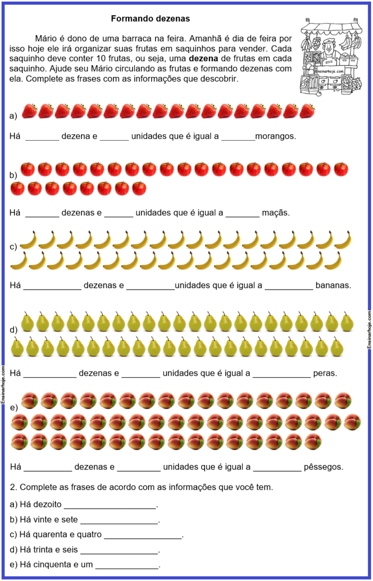 Formar dezenas atividade º ano Ensinar Hoje