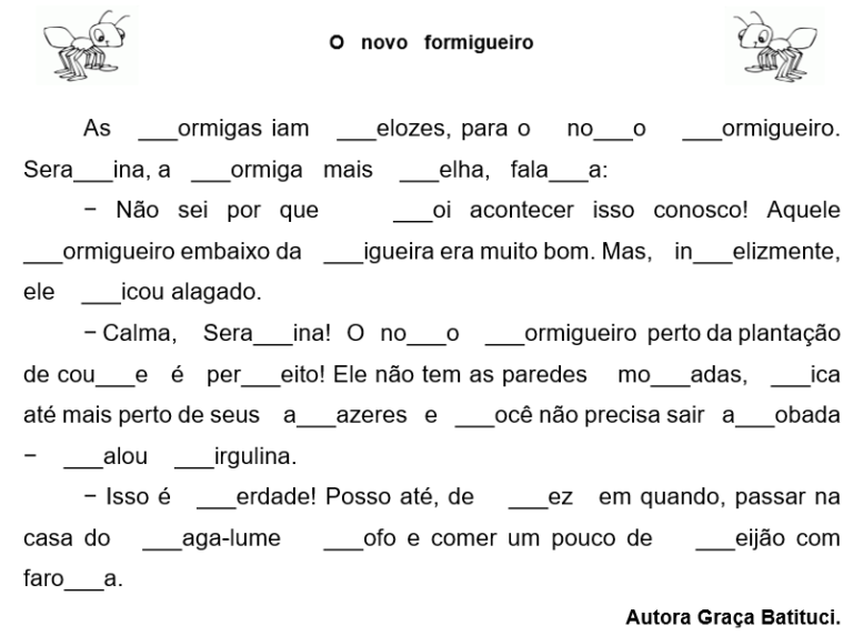 Texto para completar com F e V - Ensinar Hoje