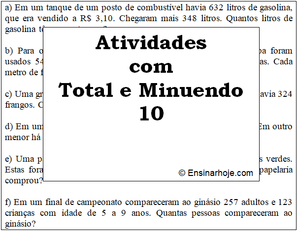 Atividade de matemática: Situações problema de adição e subtração