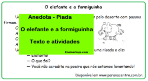 Read more about the article Gênero Textual: Anedota/Piada – O elefante e a formiguinha – Texto e atividades