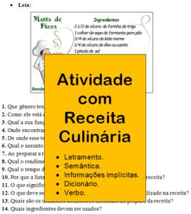 Read more about the article Atividade com Gênero Textual – Receita Culinária – Massa de Pizza.