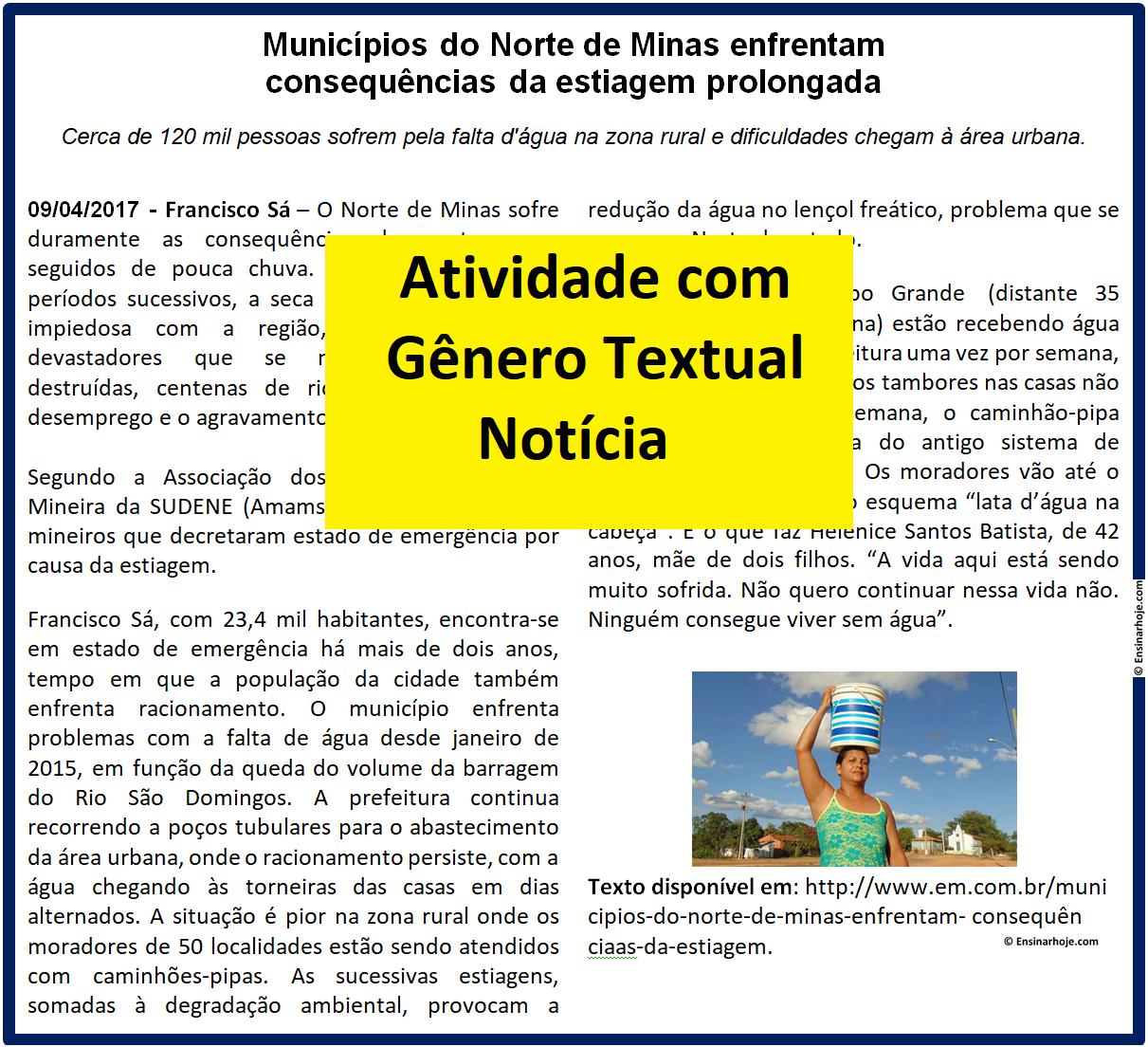 Atividade com Gênero Textual - Notícia - Seca no norte de Minas