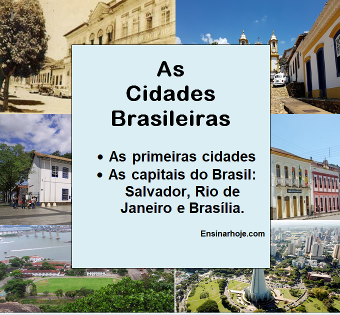 As capitais do Brasil: Salvador, Rio de Janeiro e Brasília.