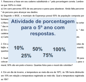 Read more about the article Atividade de porcentagem para o 5º ano com respostas.