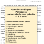 Questões de Língua Portuguesa para avaliação com gabarito 4º e 5º ano