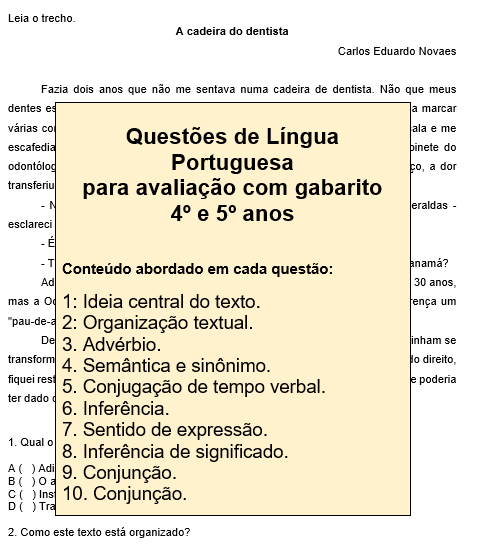 Questões de Língua Portuguesa para avaliação com gabarito 4º e 5º ano