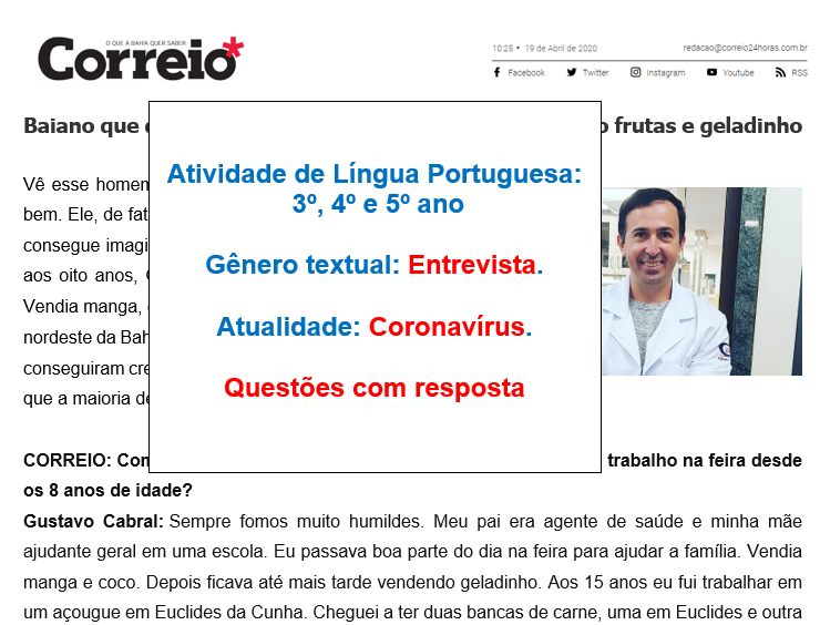 Atividade com entrevista: Cientista em busca da vacina contra o coronavírus - Questões com resposta