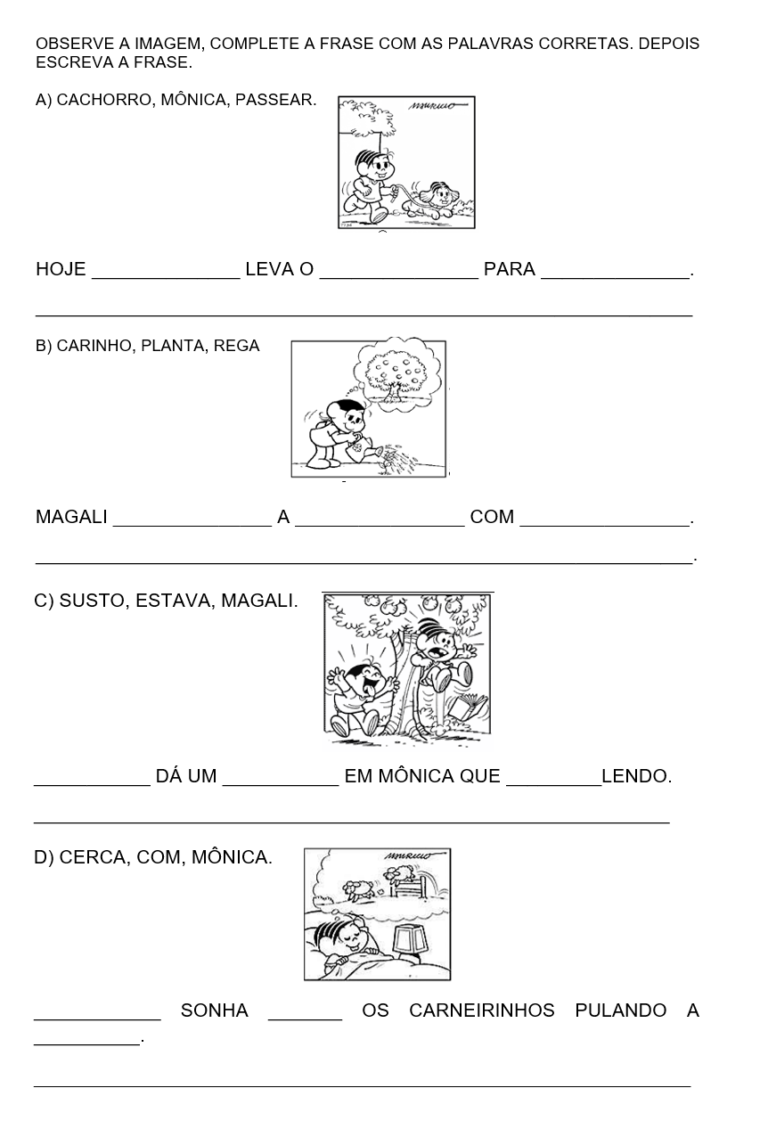 Frases para completar 1º ano - Ensinar Hoje