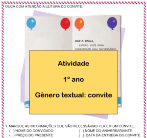 Read more about the article 1º ano: Atividade com Convite