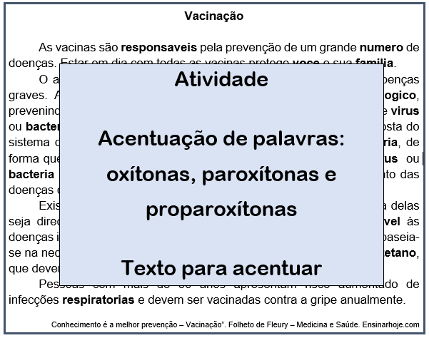 Texto para acentuar - palavras oxítonas, paroxítonas e proparoxítonas