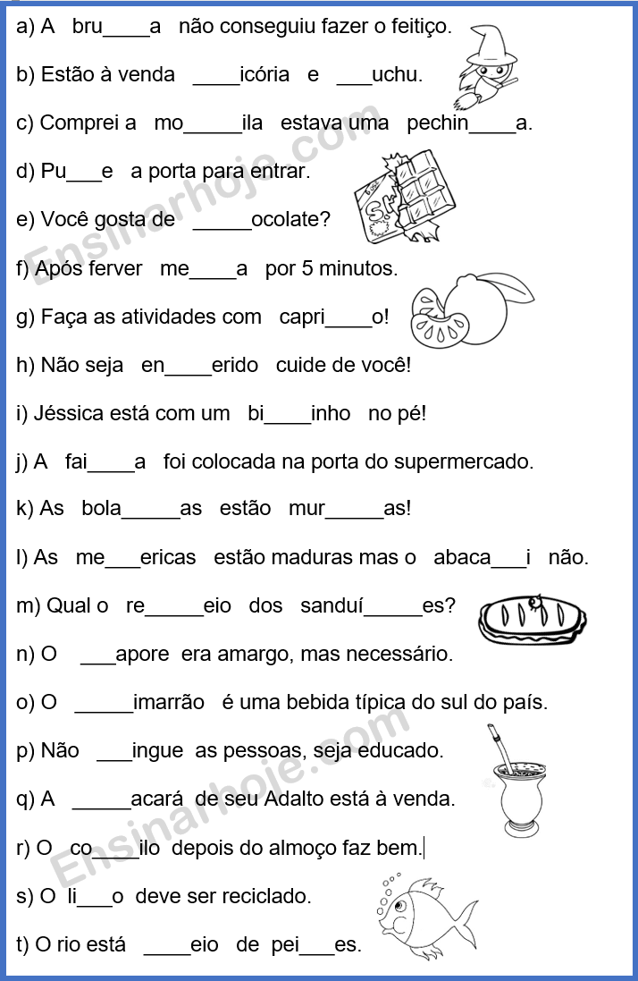 Completar com x ou ch – I – Jogos da Escola